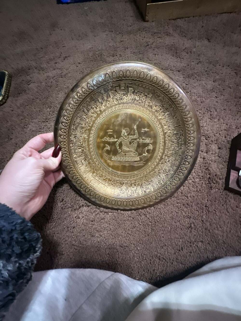 Onnig Of Cairo Egyptian Brass Wall Plate Etched Hieroglyphics
